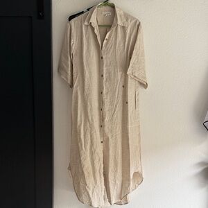 Women Beige Linen Shirt Dress